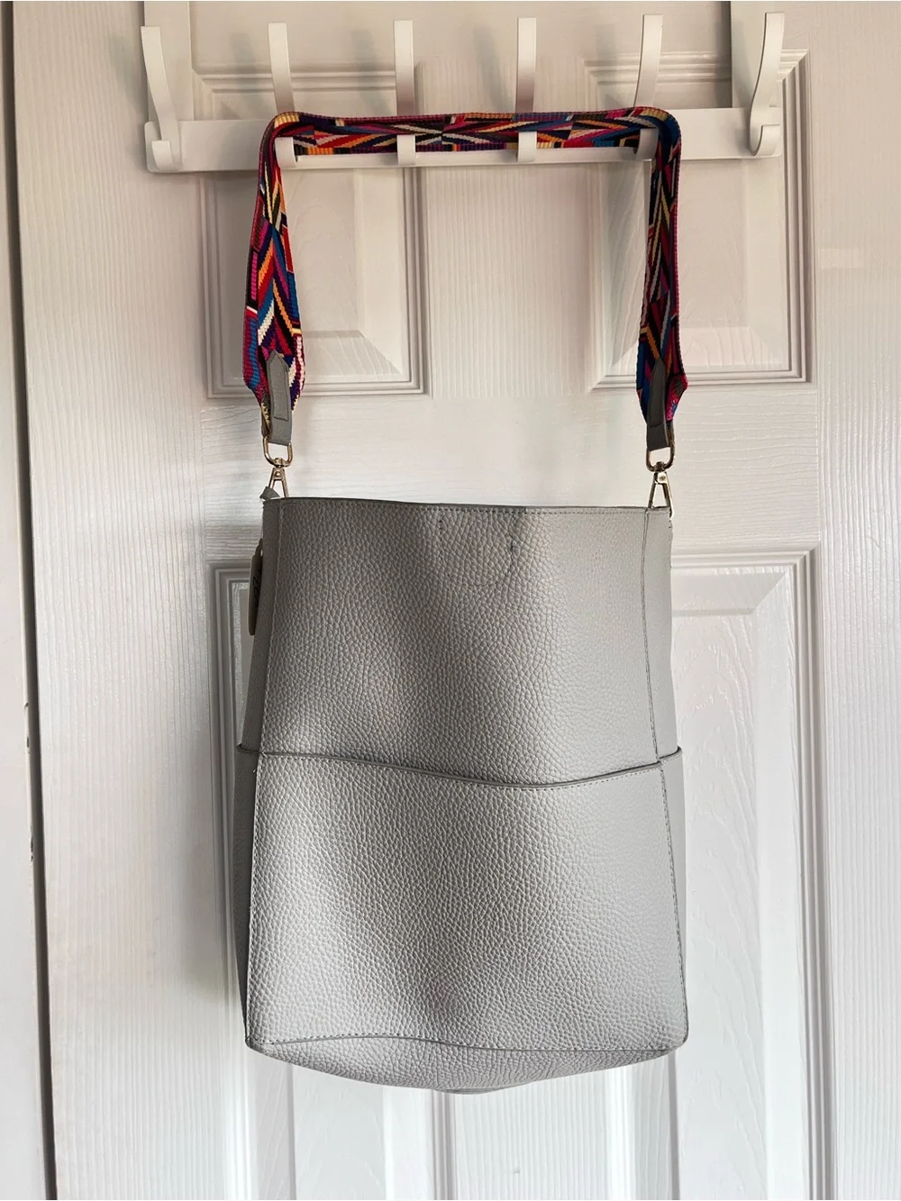 Gray Women's Tote Bag with Colorful Adjustable Strap